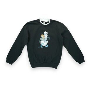 Vintage Morning Sun Sweatshirt Women's Small Black 90s Cats Embroidered